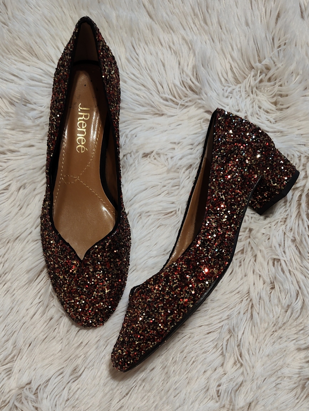 J.Reneé Bambalina Glitter Pumps Red Gold Black Ruby Slippers Whimsical Demure 6½